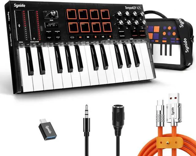 Main image of MIDI Keyboard Controller 25 Key with 8 Drum Pads, Professional Mini USB Midi Keyboard with OLED Screen, Beat Maker Machine for Music Production, Black, TempoKey K25