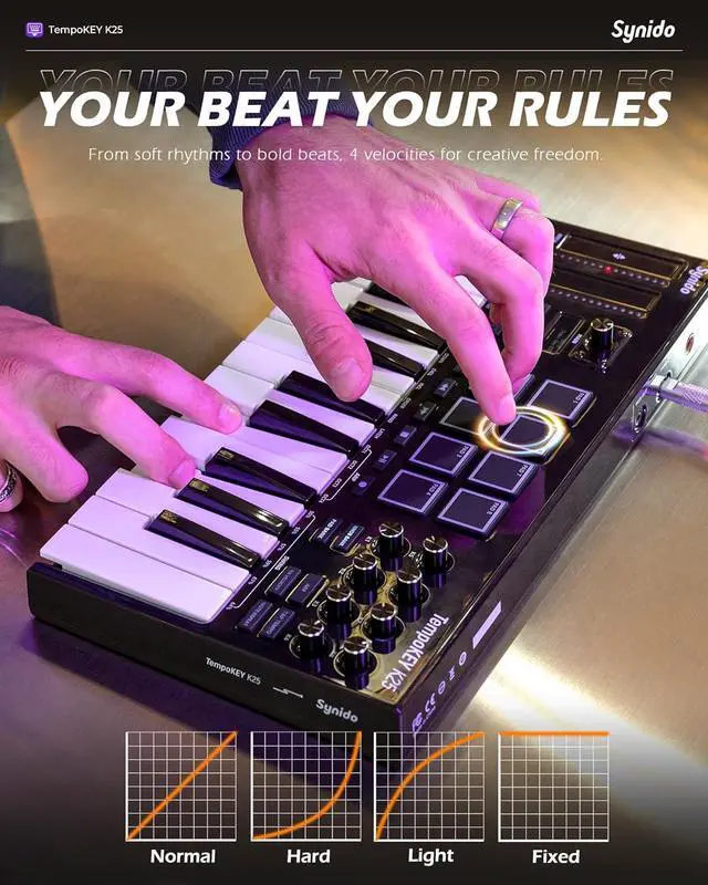 Alt view image 5 of 7 - MIDI Keyboard Controller 25 Key with 8 Drum Pads, Professional Mini USB Midi Keyboard with OLED Screen, Beat Maker Machine for Music Production, Black, TempoKey K25