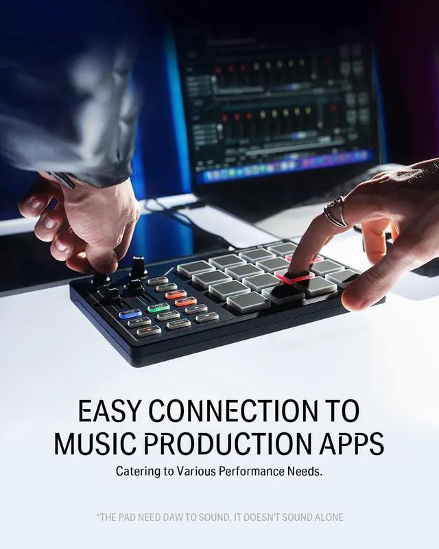Alt view image 5 of 7 - MIDI Pad Beat Maker Machine Professional, Drum Machine with 16 Beat Pads, 2 Assignable Fader & Knobs and Music Production Software, USB MIDI Controller with 40 Courses, STARRYPAD