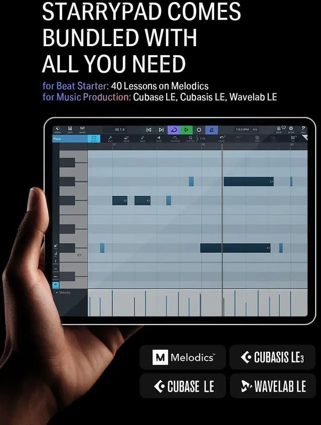 Alt view image 6 of 7 - MIDI Pad Beat Maker Machine Professional, Drum Machine with 16 Beat Pads, 2 Assignable Fader & Knobs and Music Production Software, USB MIDI Controller with 40 Courses, STARRYPAD