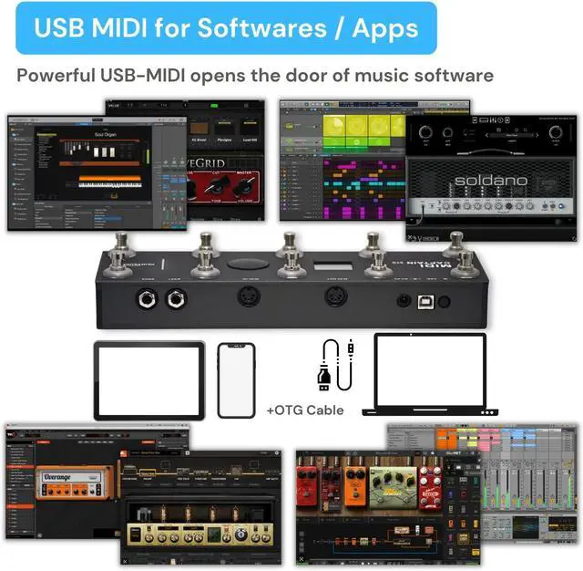 Alt view image 4 of 7 - MIDI Captain Foot Controller Multi-Effects Keyboards Synthzer USB-MIDI musical software Bias with Time Engine Function Support all PC/CC/Note commander 10 Foot Switches