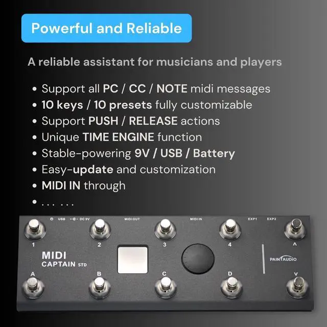 Alt view image 7 of 7 - MIDI Captain Foot Controller Multi-Effects Keyboards Synthzer USB-MIDI musical software Bias with Time Engine Function Support all PC/CC/Note commander 10 Foot Switches