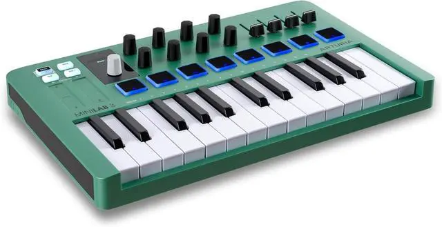 Alt view image 2 of 6 - MiniLab 3  Limited Edition Mint Green 25 Key USB MIDI Keyboard Controller With 8 Multi-Color Drum Pads, 8 Knobs and Music Production Software Included