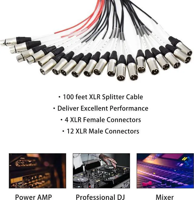 Alt view image 6 of 7 - 16-Channel Low Profile XLR Send Circuit Board Snake Cables, XLR Splitter Cable for Live, Recording, Stage, Studio, 100 Feet Long