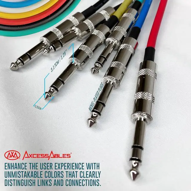 Alt view image 4 of 7 - AxcessAbles 1/4" Balanced TRS Audio Cables - 10ft | Multi-Color Quer Inch Balanced Cables | TRS Ser Patch Cables | 1/4" TRS to TRS 10ft Snake Cords (10ft - 6 k)