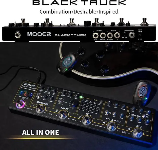 Alt view image 2 of 7 - Black Truck Guitar Combined Effects Pedal for Metal with Compressor, Overdrive, Distortion, EQ, modulation, Delay, Reverb