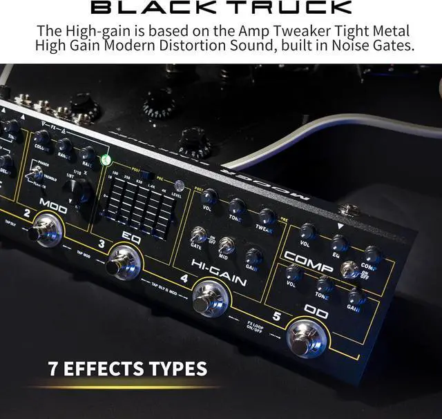Alt view image 3 of 7 - Black Truck Guitar Combined Effects Pedal for Metal with Compressor, Overdrive, Distortion, EQ, modulation, Delay, Reverb