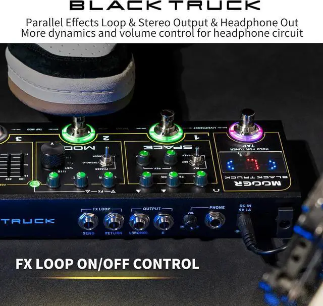 Alt view image 4 of 7 - Black Truck Guitar Combined Effects Pedal for Metal with Compressor, Overdrive, Distortion, EQ, modulation, Delay, Reverb