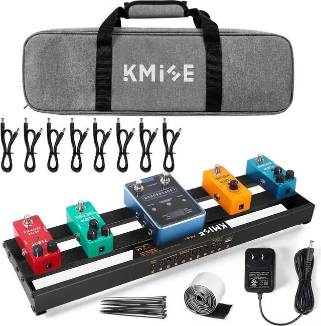 Main image of Guitar Pedalboard with Built-in Power Supply Pedal Board Aluminium Alloy 1.8lb Lightweight 19x5 Inch Black Pedal Board with Power Supply, Carrying Bag, Guitar Pedal Cable, Hook Tape