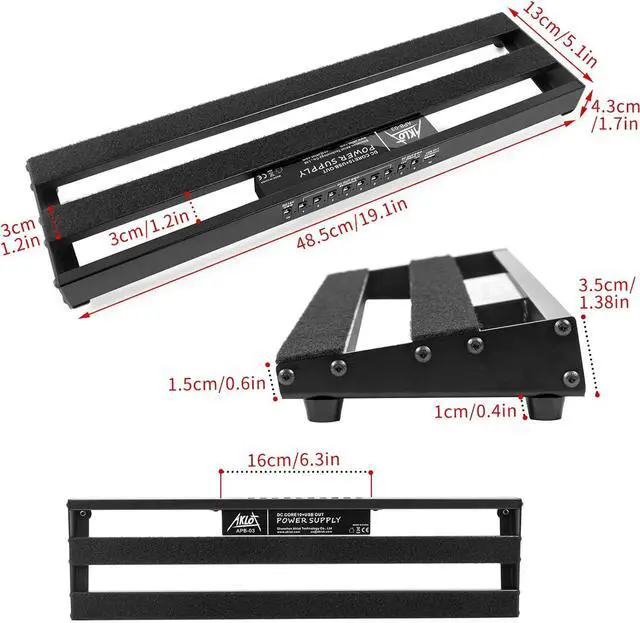 Alt view image 6 of 7 - Guitar Pedal Board with Built-in Power Supply Guitars Effect Pedalboard Aluminium Alloy Power Supply 19" x 5" with Bag, Pedal Cable