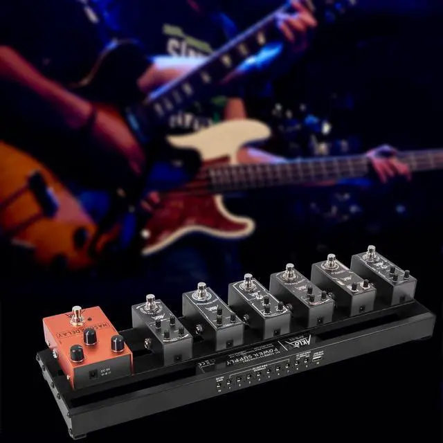 Alt view image 7 of 7 - Guitar Pedal Board with Built-in Power Supply Guitars Effect Pedalboard Aluminium Alloy Power Supply 19" x 5" with Bag, Pedal Cable