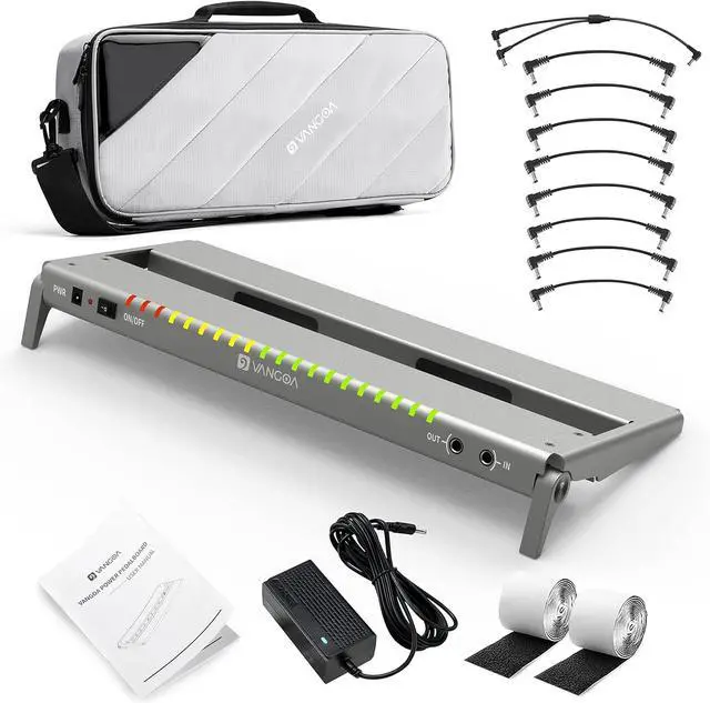 Main image of Guitar Pedal Board with Built-in Isolated Power Supply, VPPD-S Aluminum Small Portable Folding Powered Guitar Pedalboard with Carry Bag, 2.8lb, Gray