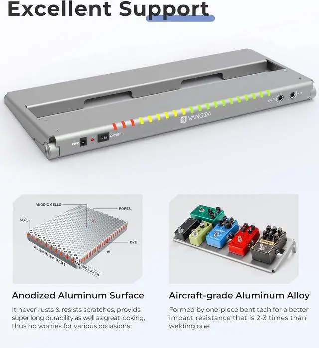 Alt view image 3 of 7 - Guitar Pedal Board with Built-in Isolated Power Supply, VPPD-S Aluminum Small Portable Folding Powered Guitar Pedalboard with Carry Bag, 2.8lb, Gray