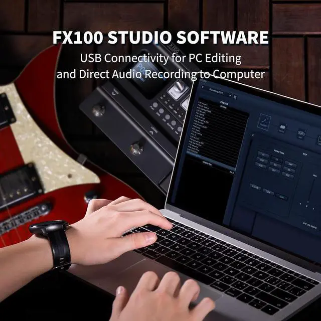 Alt view image 4 of 7 - FX100 Guitar Multi-effects Pedal with 55 Amp Models 151 Built-in Effects 80' Looper 40 Drum Machine 10 3rd Party IR Slots Headphone OTG for Home Practice Performance Live Streaming