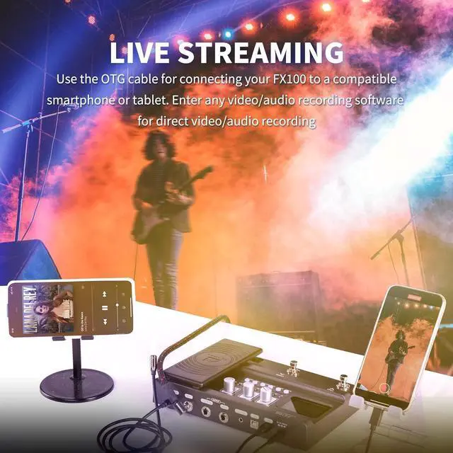 Alt view image 5 of 7 - FX100 Guitar Multi-effects Pedal with 55 Amp Models 151 Built-in Effects 80' Looper 40 Drum Machine 10 3rd Party IR Slots Headphone OTG for Home Practice Performance Live Streaming