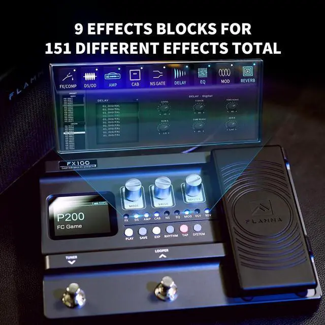 Alt view image 3 of 7 - FX100 Guitar Multi-effects Pedal with 55 Amp Models 151 Built-in Effects 80' Looper 40 Drum Machine 10 3rd Party IR Slots Headphone OTG for Home Practice Performance Live Streaming