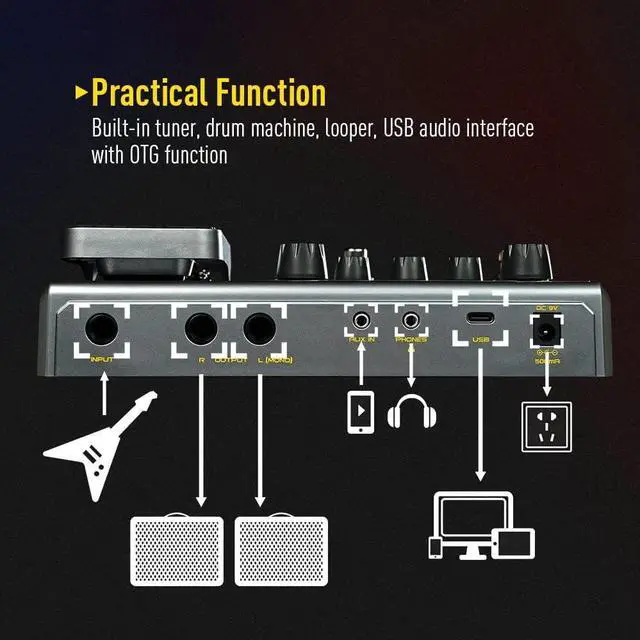 Alt view image 6 of 7 - Matribox - Guitar Multi Effects Processor with Expression Pedal, With 130 Built-in Guitar/Bass/Acoustic Effects, Amp Modeling, IR Cabinets Simulation, Stereo OTG USB Audio Interface QME-50