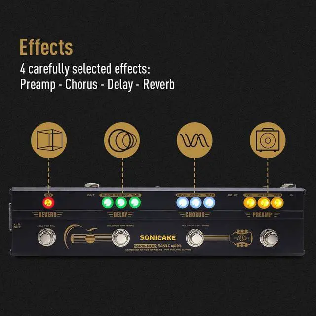 Alt view image 3 of 7 - Acoustic Pedal Guitar Effect Acoustic Pedal Multi Effects Preamp Chorus Delay Reverb Acoustic Guitar Pedal Sonic Wood with XLR Output