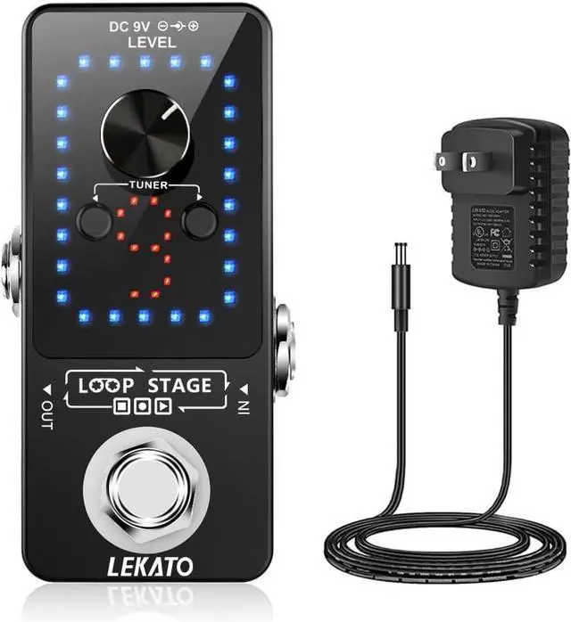 Main image of Guitar Looper Pedal Effect Pedal with Tuner Function Looper Pedal Loops 9 Loops 40 minutes Record Time with USB Cable and 9V 0.6A Pedal Power Supply Adapter