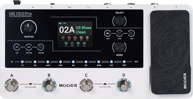 Main image of GE150 Pro Guitar Amp Modelling Multi Effects, Reverb, Delay, Looper Drum with 4 Footswiches, Expression Pedal, USB OTG Live Recording, MNRS GNR and GIR Loader