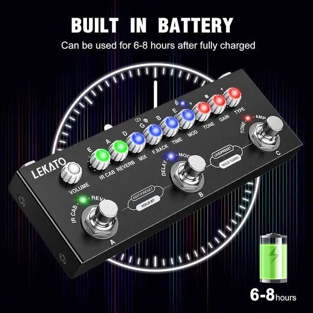 Alt view image 3 of 7 - Multi Effects Guitar Pedal, with IR Loading 9 AMP Models, Delay Reverb Distortion Overdrive Pedal, Rechargable Electric Guitar Effects Multi Pedal Support Recording,Bluetooth 5.0