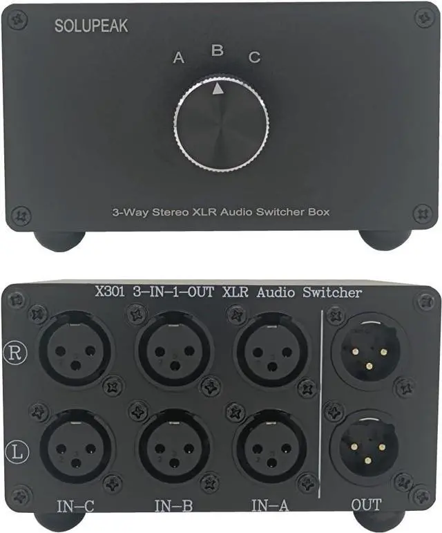 Main image of 3-Way XLR Stereo Audio Switch Box, Balanced Audio Converter, Passive Signal Source Audio Input Selector Switcher Splitter Box 3 in 1 Out (X301)