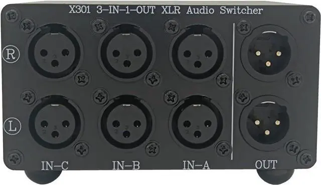 Alt view image 5 of 6 - 3-Way XLR Stereo Audio Switch Box, Balanced Audio Converter, Passive Signal Source Audio Input Selector Switcher Splitter Box 3 in 1 Out (X301)