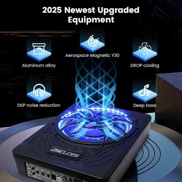 Alt view image 3 of 7 - 2025 Upgraded 10"1200W Slim Under Seat Powered Car Subwoofer, Car/Truck Sub Built in Amplifier for outstanding Heat Dissipation, Powerful bass and Blue LED Ambient Light enjoy Audio Experience