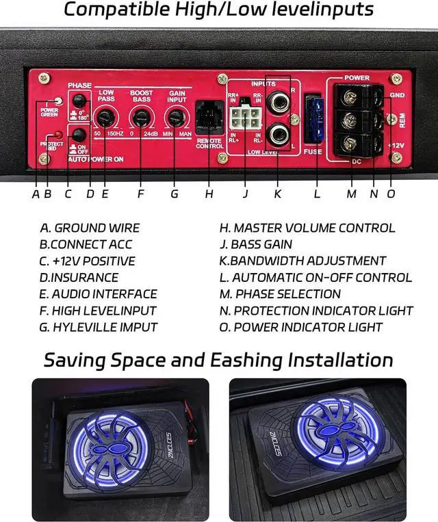 Alt view image 7 of 7 - 2025 Upgraded 10"1200W Slim Under Seat Powered Car Subwoofer, Car/Truck Sub Built in Amplifier for outstanding Heat Dissipation, Powerful bass and Blue LED Ambient Light enjoy Audio Experience