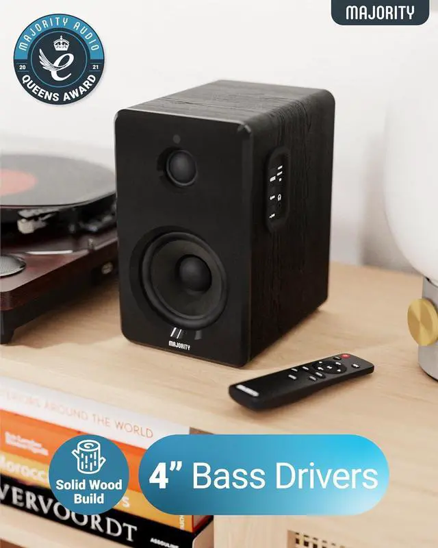 Alt view image 4 of 7 - Majority D40 Active Bookshelf Speakers | Powered Stereo Studio Speakers | Powerful Amplified 2.0 Channel Sound | Bluetooth, Optical, RCA, USB & Aux Playback | Digital Controls | HiFi Speakers