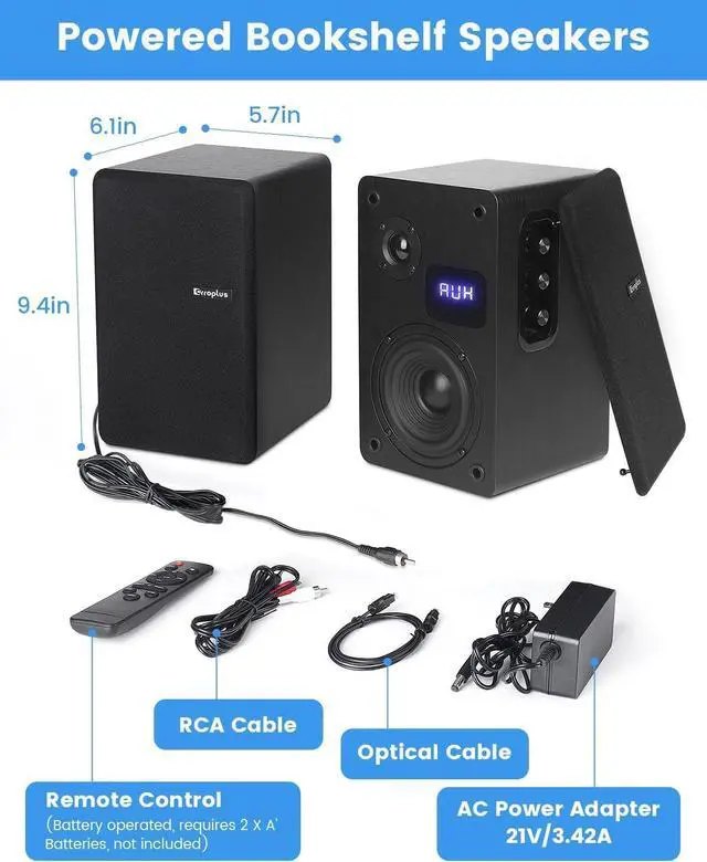 Alt view image 7 of 7 - Powered Bookshelf Sers Pair, 70W Surround Sound Home Stereo Sers Wired Optical/ARC/RCA/AUX/BT Input Active Record Player Sers with 4" Woofer for Turntable TV Desktop PC Monitor