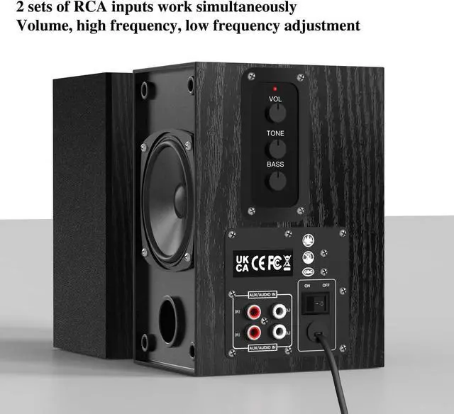 Alt view image 5 of 7 - 30W X 2 Powered Bookshelf Sers - 3.5-RCA Input for Turntable, TV, PC, Record Player Sers with 4 Inch Woofer & Wall Mounted