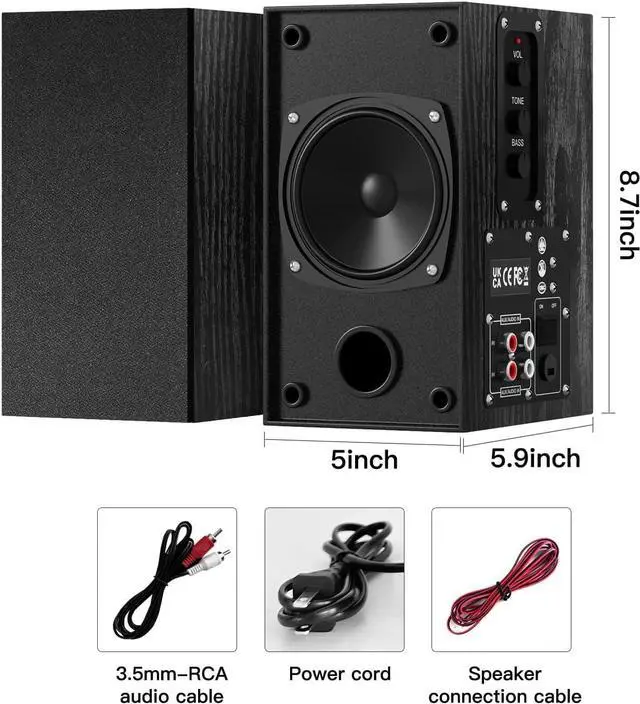 Alt view image 7 of 7 - 30W X 2 Powered Bookshelf Sers - 3.5-RCA Input for Turntable, TV, PC, Record Player Sers with 4 Inch Woofer & Wall Mounted
