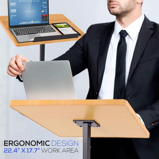Alt view image 6 of 7 - Portable Floor Lectern Podium Stand-Height Adjustable Steady Standing Dgn Teacher Ser Lecture Classroom Presentation Stand, Laptop Computer Book Holder w/ Slanted Top Shelf- PLCTND44,BLACK