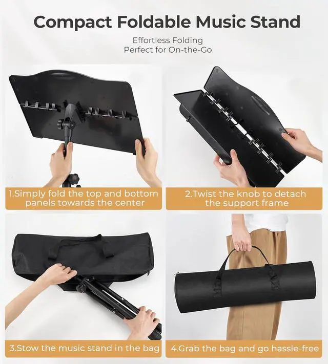 Alt view image 5 of 7 - Music Stand,  Folding Sheet Music Stand with Detachable Microphone Stand & Phone Holder, Portable Lightweight with Music Sheet Clip Holder & Carrying Bag for Instrumental Performance