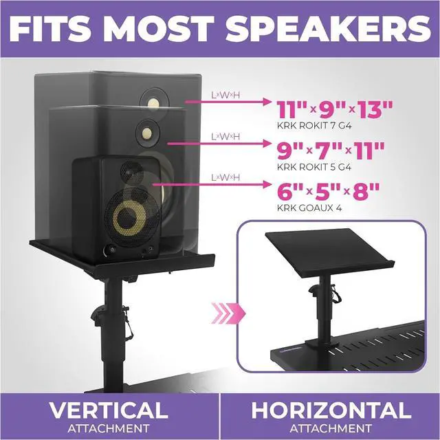 Alt view image 2 of 6 - Studio Monitor Stands - Music Studio Desktop Ser Stand - 2 k 12x9 Clamp-on Adjustable Short or Tall Ser Support for Music Booth Desk Audio Monitor Stand Mount with Tilt
