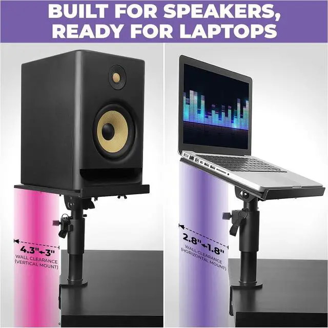Alt view image 3 of 6 - Studio Monitor Stands - Music Studio Desktop Ser Stand - 2 k 12x9 Clamp-on Adjustable Short or Tall Ser Support for Music Booth Desk Audio Monitor Stand Mount with Tilt