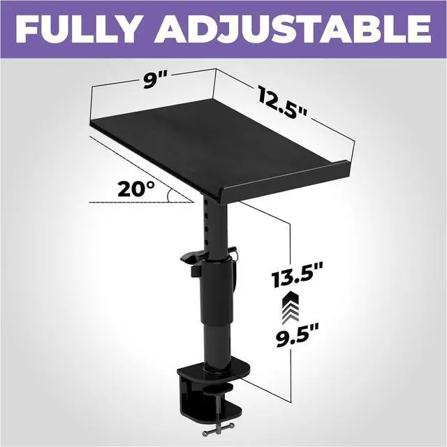 Alt view image 5 of 6 - Studio Monitor Stands - Music Studio Desktop Ser Stand - 2 k 12x9 Clamp-on Adjustable Short or Tall Ser Support for Music Booth Desk Audio Monitor Stand Mount with Tilt