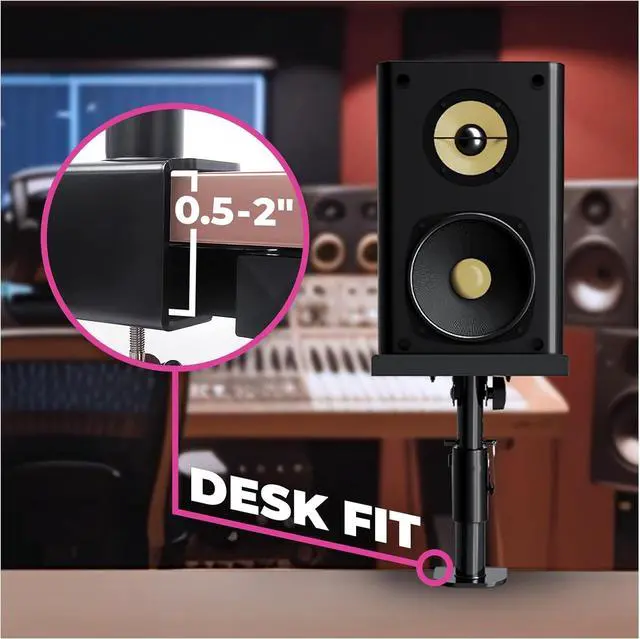 Alt view image 6 of 6 - Studio Monitor Stands - Music Studio Desktop Ser Stand - 2 k 12x9 Clamp-on Adjustable Short or Tall Ser Support for Music Booth Desk Audio Monitor Stand Mount with Tilt