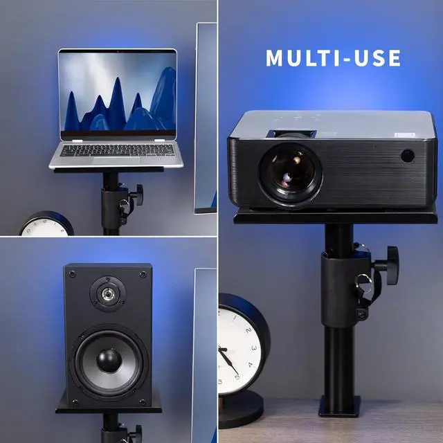 Alt view image 7 of 7 - Clamp-on Ser Stand Desk Mount Set, 10 x 9 inch Trays, Height Adjustment and Tilt,  Holders for Computer and Bookshelf Sers, Elevated Sound, 2 k, Black, MOUNT-SP01CB