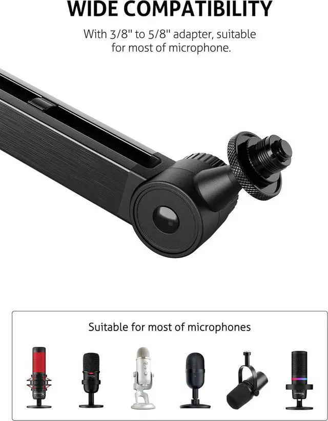 Alt view image 2 of 7 - Universal Heavy Duty Mic Boom Arm for Blue Yeti, QuadCast, SM7B & More, 360° Rotation, 15" Arm, Metal Clamp, Blue