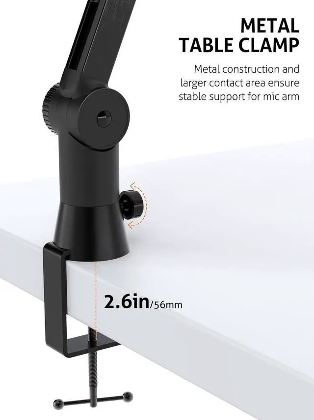 Alt view image 3 of 7 - Universal Heavy Duty Mic Boom Arm for Blue Yeti, QuadCast, SM7B & More, 360° Rotation, 15" Arm, Metal Clamp, Blue