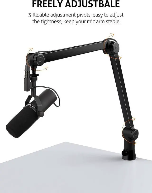Alt view image 5 of 7 - Universal Heavy Duty Mic Boom Arm for Blue Yeti, QuadCast, SM7B & More, 360° Rotation, 15" Arm, Metal Clamp, Blue