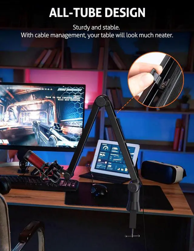 Alt view image 6 of 7 - Universal Heavy Duty Mic Boom Arm for Blue Yeti, QuadCast, SM7B & More, 360° Rotation, 15" Arm, Metal Clamp, Blue