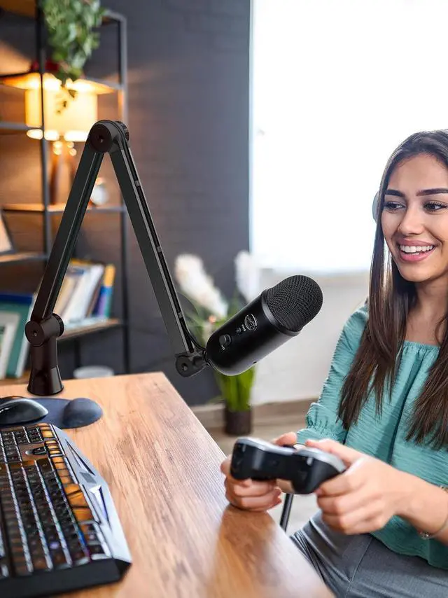 Alt view image 7 of 7 - Universal Heavy Duty Mic Boom Arm for Blue Yeti, QuadCast, SM7B & More, 360° Rotation, 15" Arm, Metal Clamp, Blue