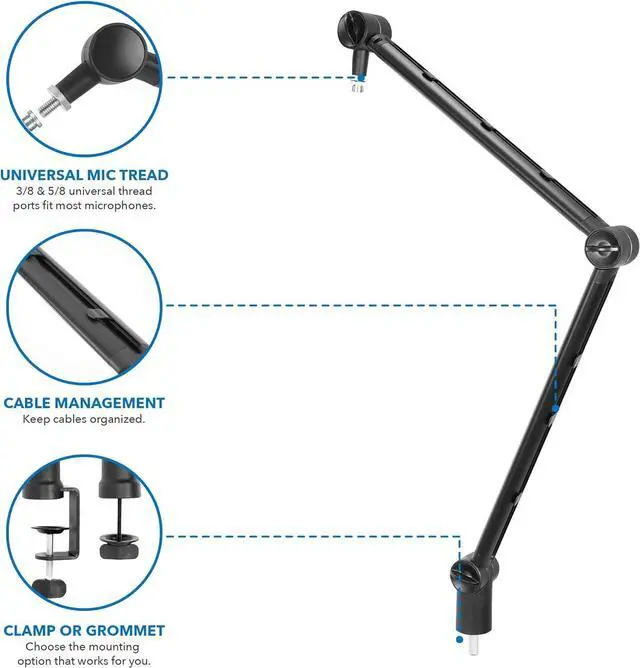 Alt view image 4 of 7 - MOUNT-IT! Adjustable Microphone Boom Arm [3/8 to 5/8 Screw Adapter] Suspension Scissor Mic Stand, Desk Mount For Blue Snowball, Yeti, & Other Studio and Gaming Microphones (With Cable Management)