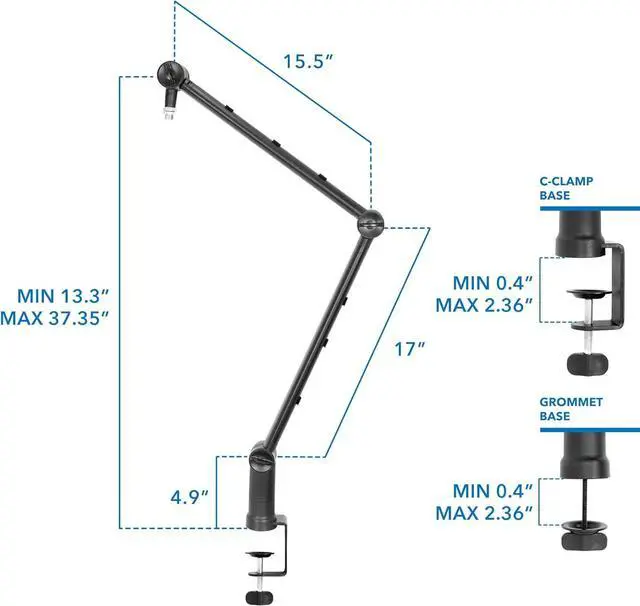 Alt view image 5 of 7 - MOUNT-IT! Adjustable Microphone Boom Arm [3/8 to 5/8 Screw Adapter] Suspension Scissor Mic Stand, Desk Mount For Blue Snowball, Yeti, & Other Studio and Gaming Microphones (With Cable Management)