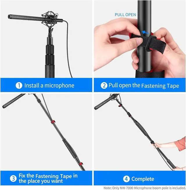 Alt view image 4 of 7 - NW-7000 Microphone Boom Arm, 3 Section Extendable Handheld Mic Arm with 3/8" & 3/8" to 5/8" Screw Adapter, 3ft to 8ft Adjustable Length,Auxiliary