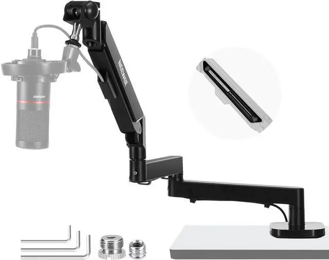 Main image of Low Profile Mic Arm Desk Mount, 360° Swivel Boom Arm with Pneumatic Damping Adjustable, Cable Management, Compatible with Shure MV7 SM7B Blue Yeti Gaming Streaming Podcast Microphone, MS002