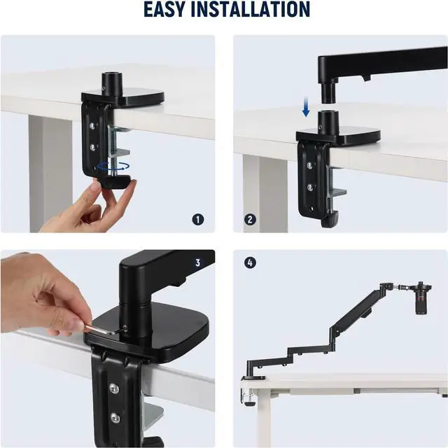 Alt view image 6 of 7 - Low Profile Mic Arm Desk Mount, 360° Swivel Boom Arm with Pneumatic Damping Adjustable, Cable Management, Compatible with Shure MV7 SM7B Blue Yeti Gaming Streaming Podcast Microphone, MS002